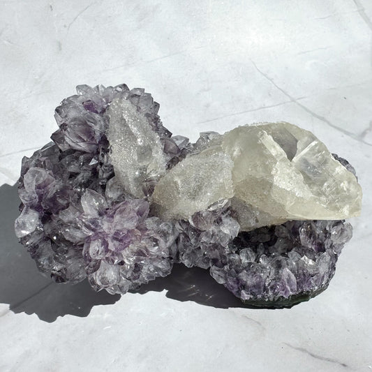 Amethyst Cluster with Druzy Calcite