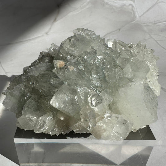 Apophyllite on Blue Chalcedony Cluster