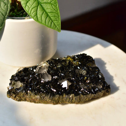 Black Epidote Quartz Cluster with Prehnite