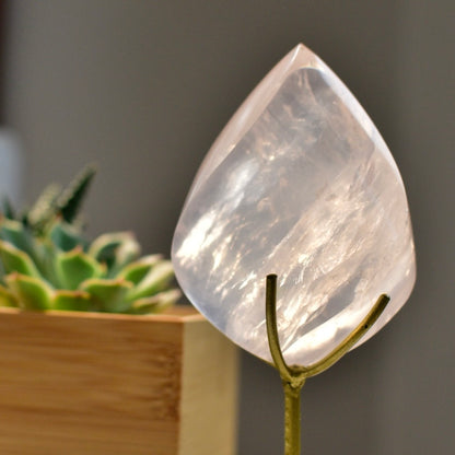Girasol Rose Quartz Flame with Custom Gold Stand