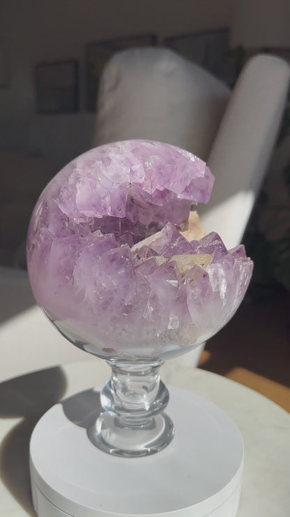 Amethyst XL Statement Geode Sphere with Calcite